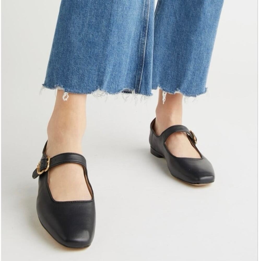 Sam Edelman Michaela Mary Jane Ballet Flats Black Leather 9 Gold Tone Buckles